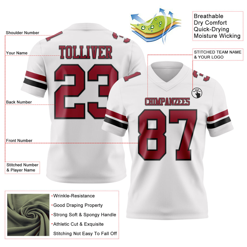 Custom White Cardinal-Black Mesh Authentic Football Jersey