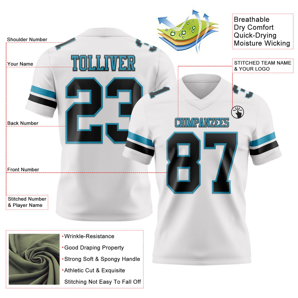 Custom White Black-Panther Blue Mesh Authentic Football Jersey