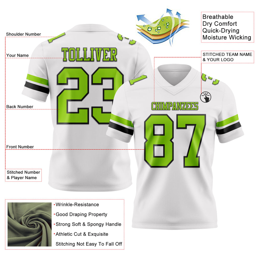 Custom White Neon Green-Black Mesh Authentic Football Jersey