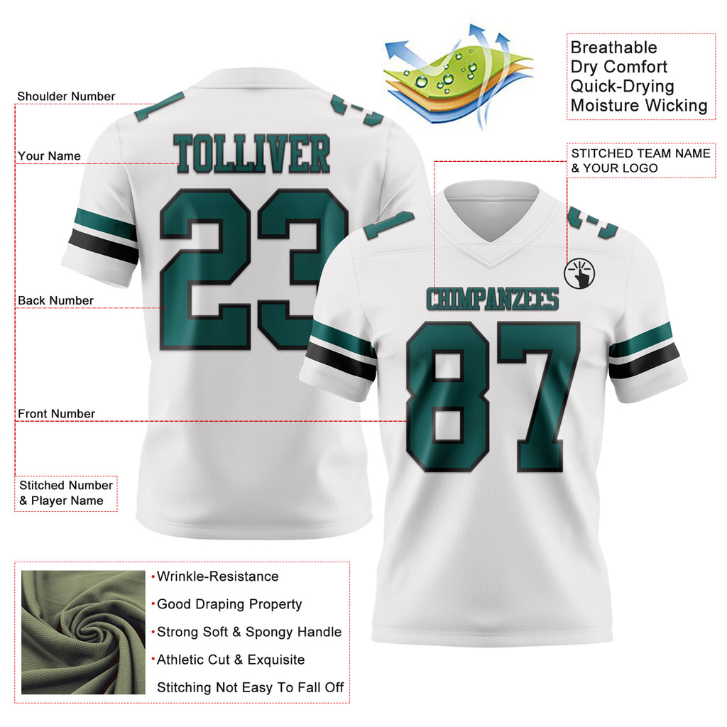 Custom White Midnight Green-Black Mesh Authentic Football Jersey