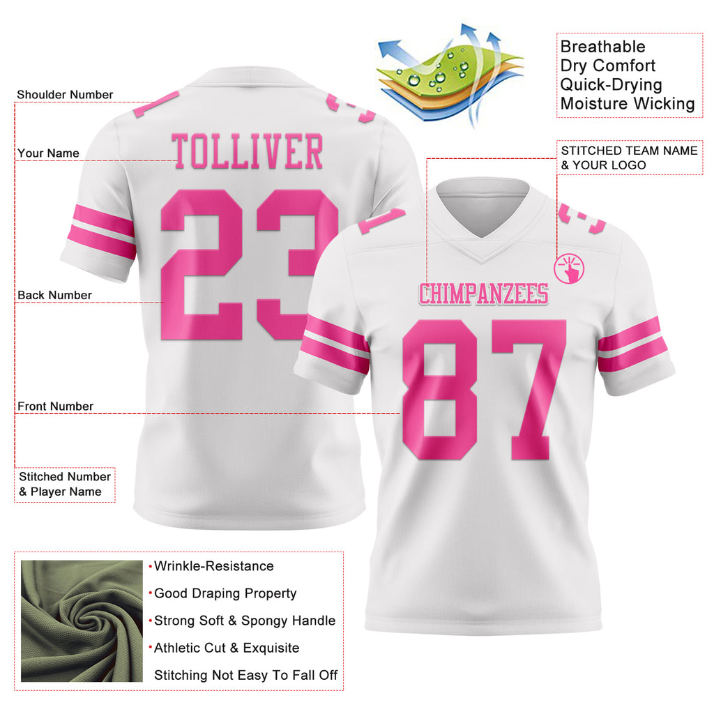 Custom White Pink Mesh Authentic Football Jersey
