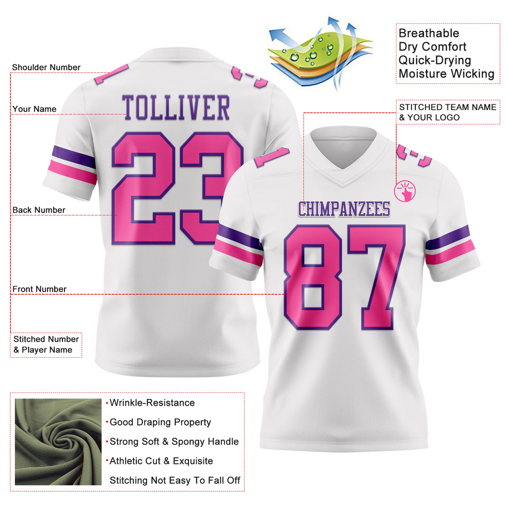 Custom White Pink-Purple Mesh Authentic Football Jersey
