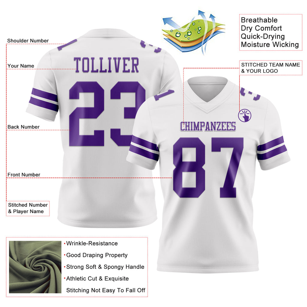 Custom White Purple Mesh Authentic Football Jersey