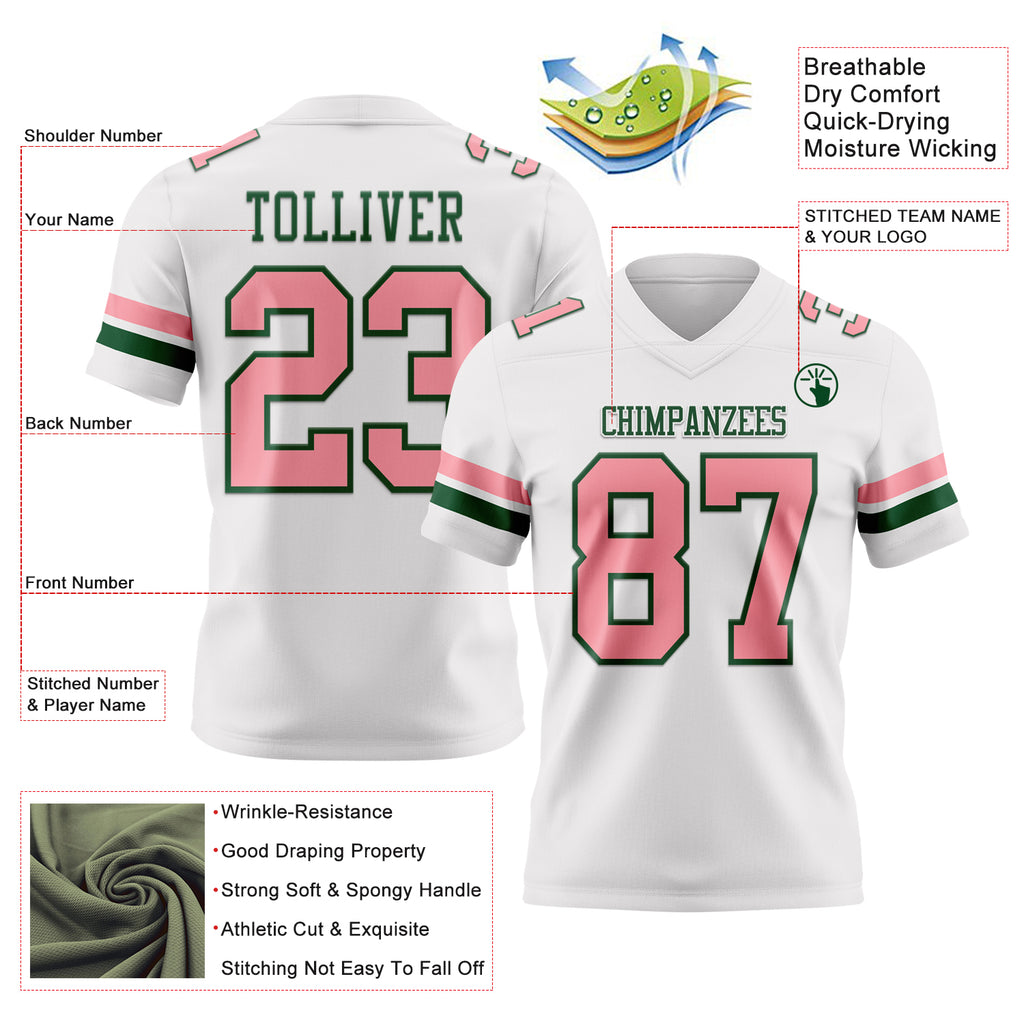 Custom White Medium Pink-Green Mesh Authentic Football Jersey