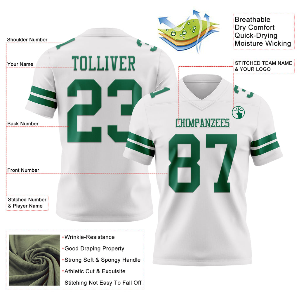 Custom White Kelly Green Mesh Authentic Football Jersey