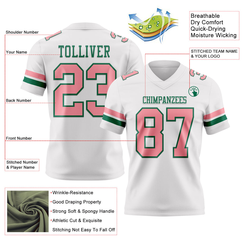 Custom White Medium Pink-Kelly Green Mesh Authentic Football Jersey