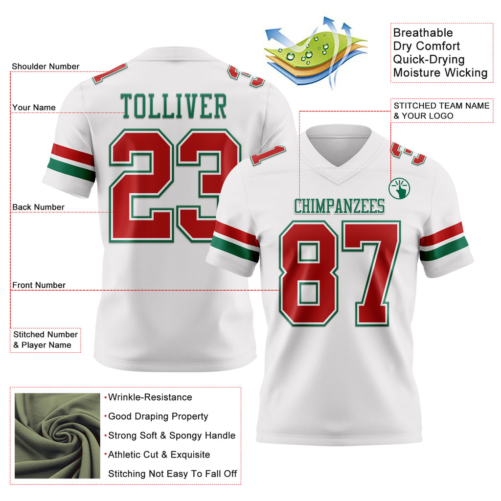 Custom White Red-Kelly Green Mesh Authentic Football Jersey