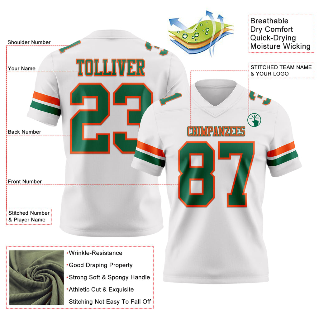 Custom White Kelly Green-Orange Mesh Authentic Football Jersey
