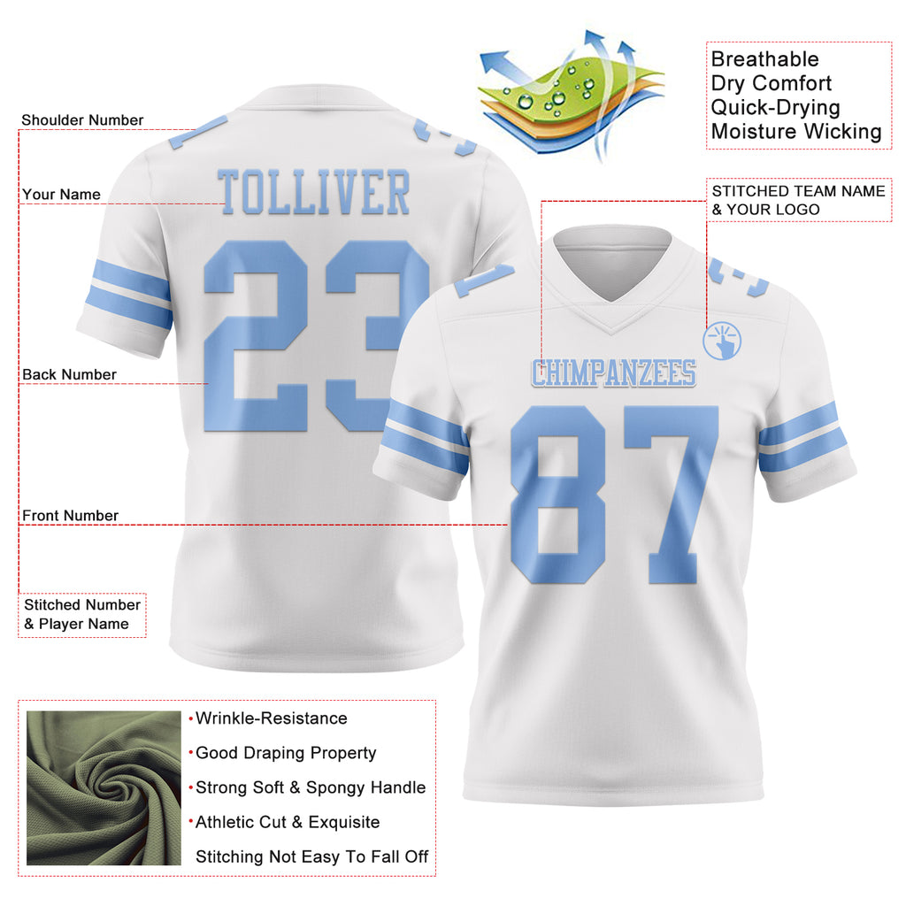 Custom White Light Blue Mesh Authentic Football Jersey
