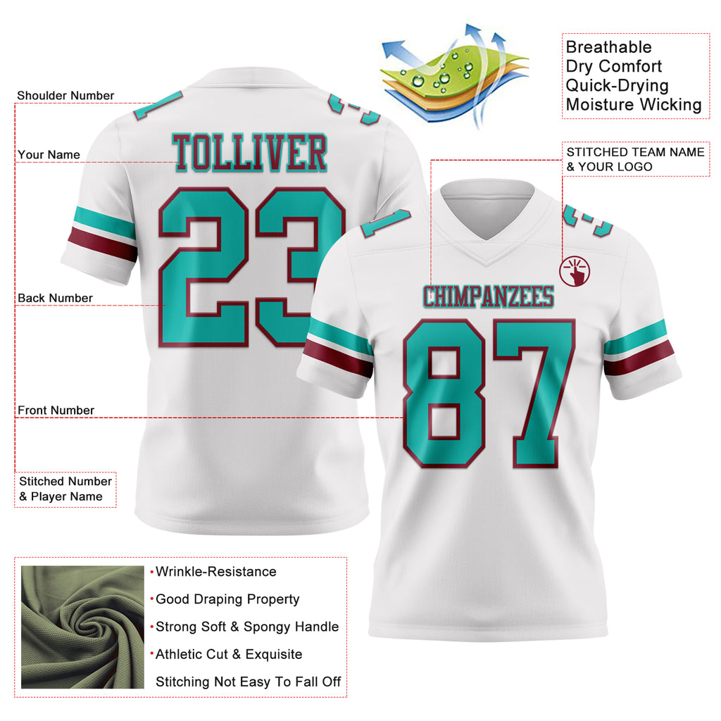 Custom White Aqua-Crimson Mesh Authentic Football Jersey
