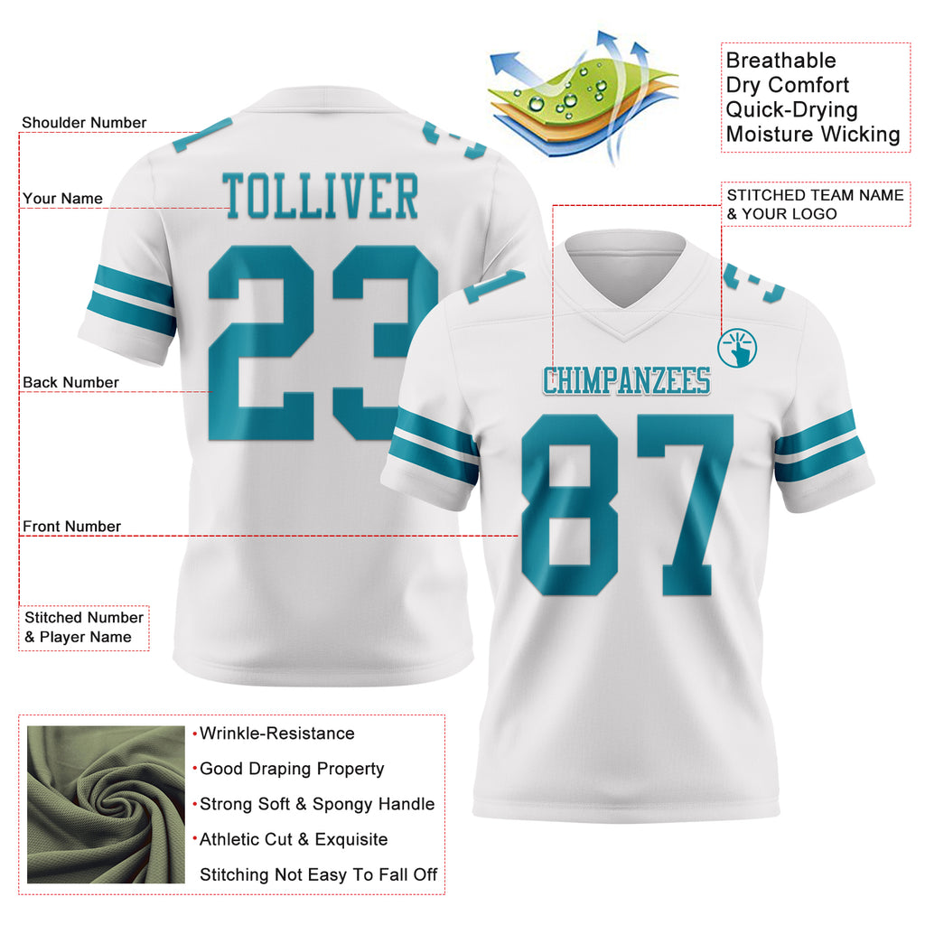 Custom White Teal Mesh Authentic Football Jersey