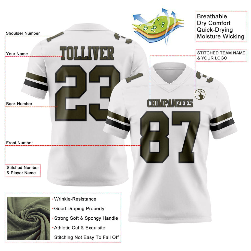 Custom White Olive-Black Mesh Authentic Football Jersey