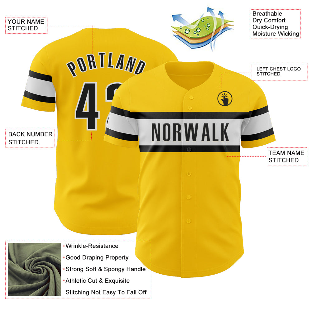 Custom Yellow Black-White Authentic Baseball Jersey