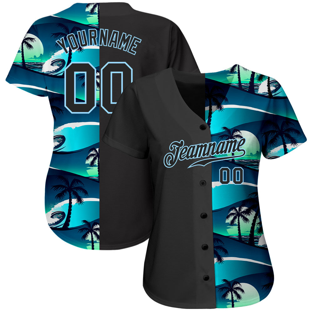 Custom 3D pattern design baseball jersey with tropical hibiscus and palm trees3
