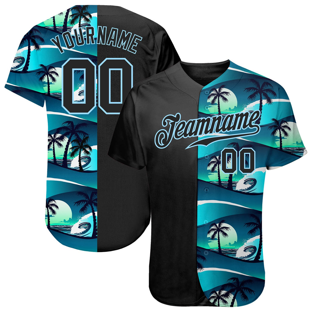 Custom 3D pattern design baseball jersey with tropical hibiscus and palm trees0