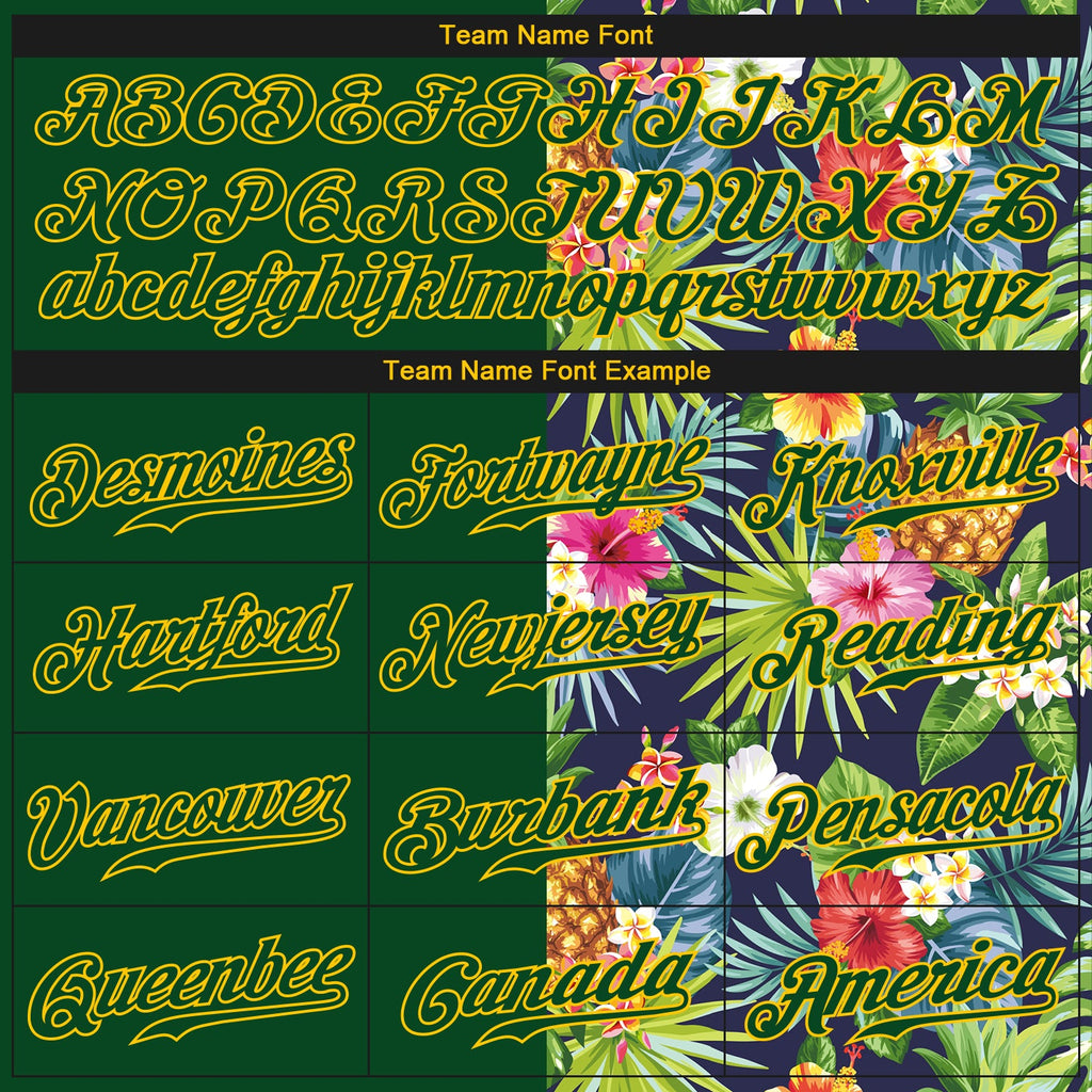 Custom 3D pattern design baseball jersey with tropical pattern including pineapples, palm leaves, and flowers, authentic with free shipping3