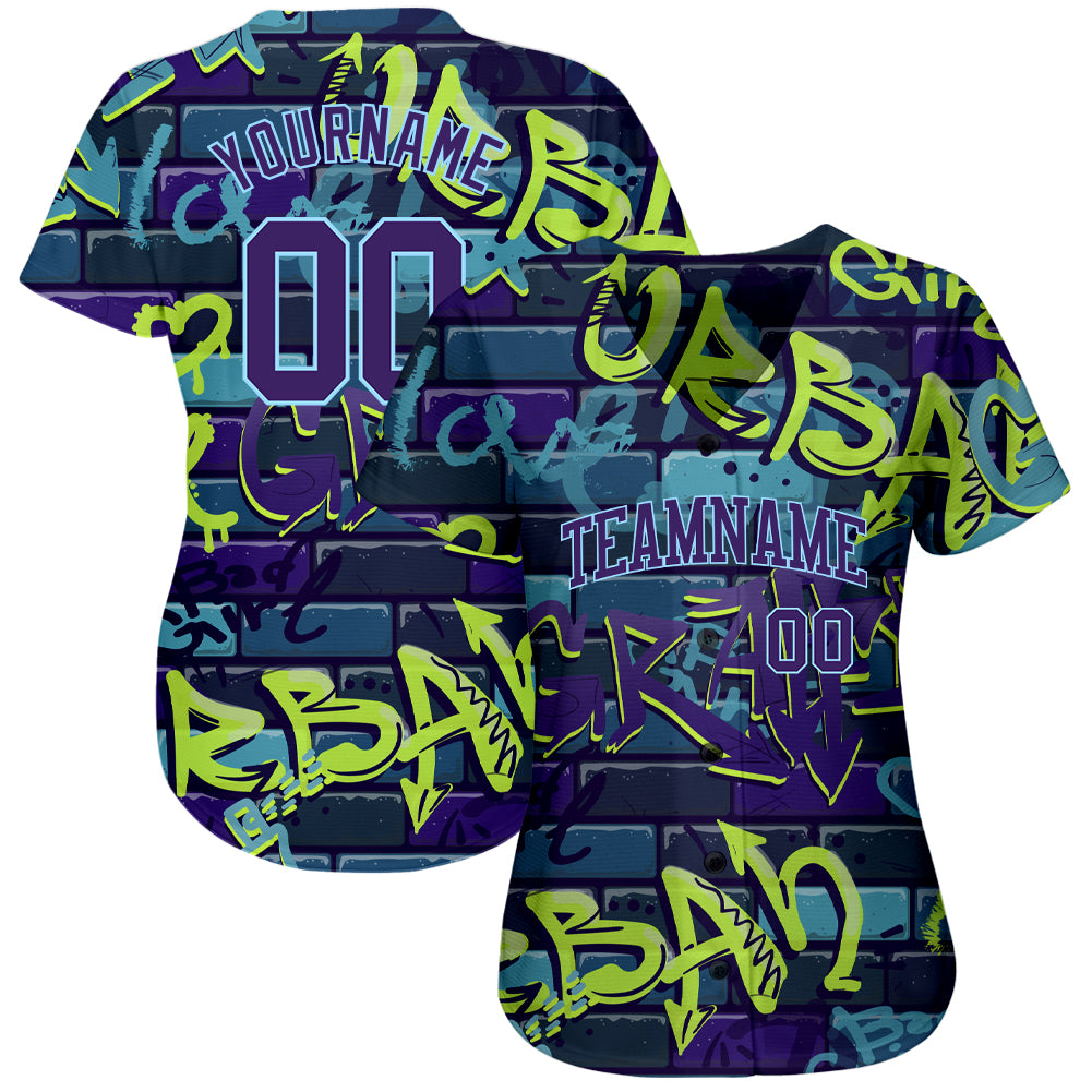 Custom 3D Pattern Design Abstract Graffiti Authentic Baseball Jersey with Free Shipping1