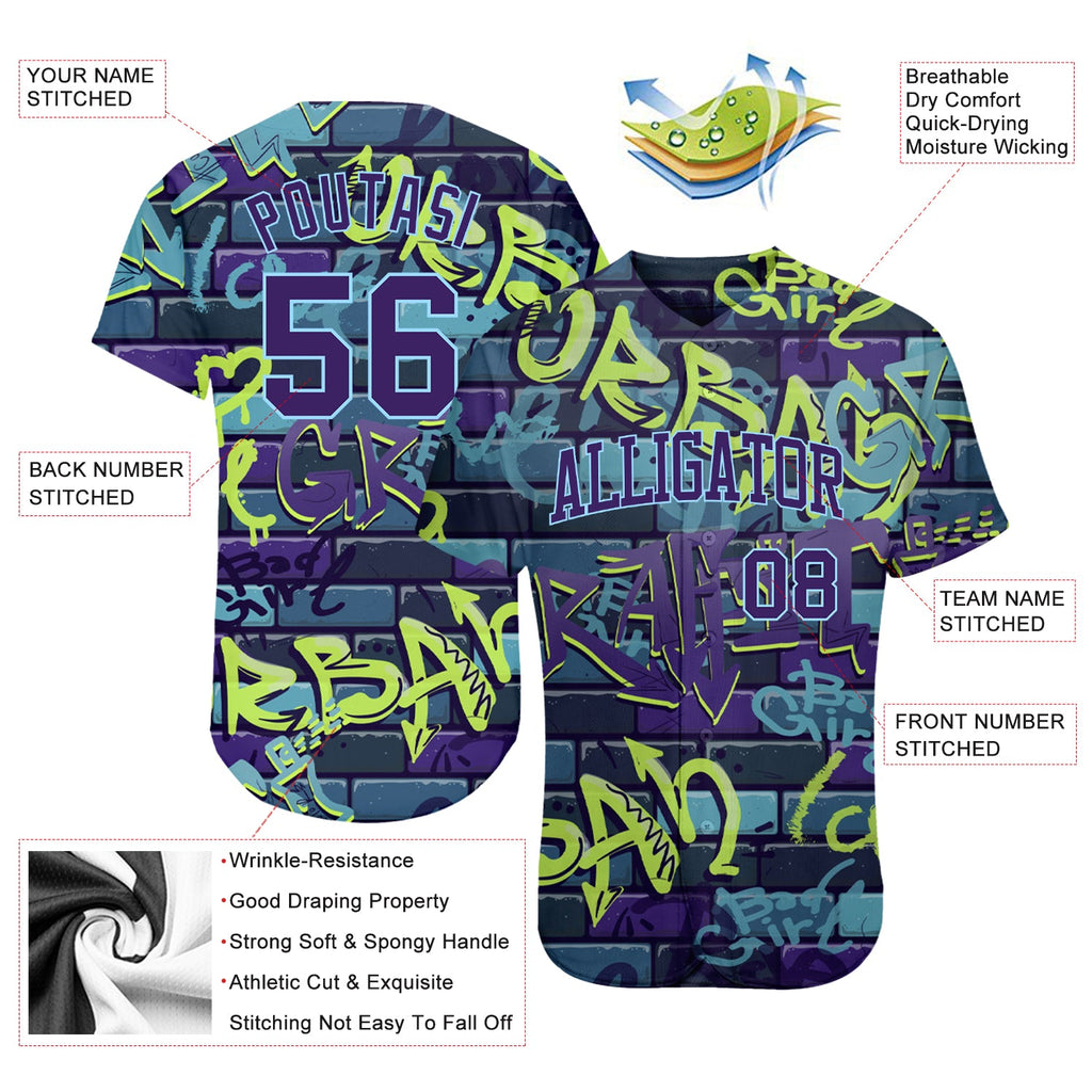 Custom 3D Pattern Design Abstract Graffiti Authentic Baseball Jersey with Free Shipping3