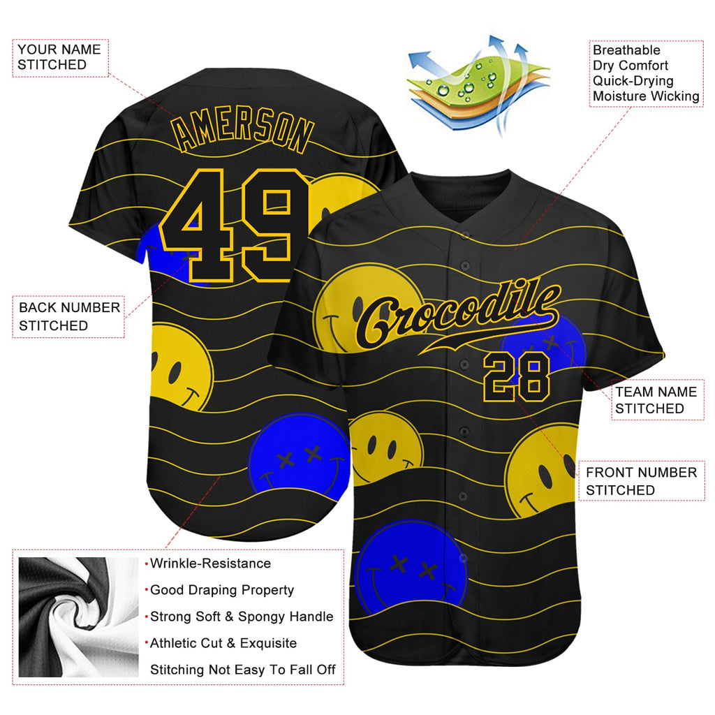 Custom 3D pattern design baseball jersey with smile emoji, authentic and with free shipping2