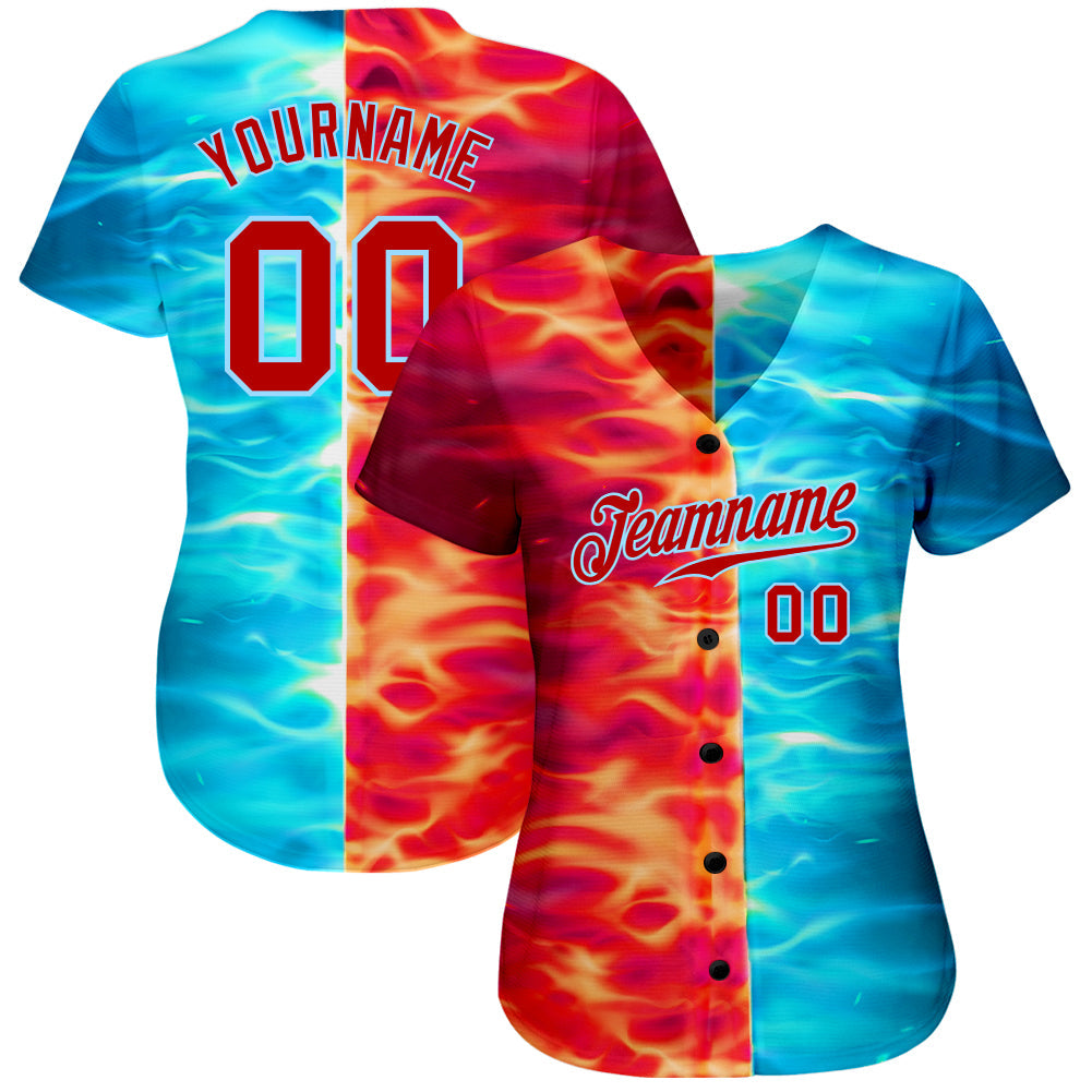 Custom 3D pattern design with flame burning red hot sparks for BBQ season authentic baseball jersey with free shipping4