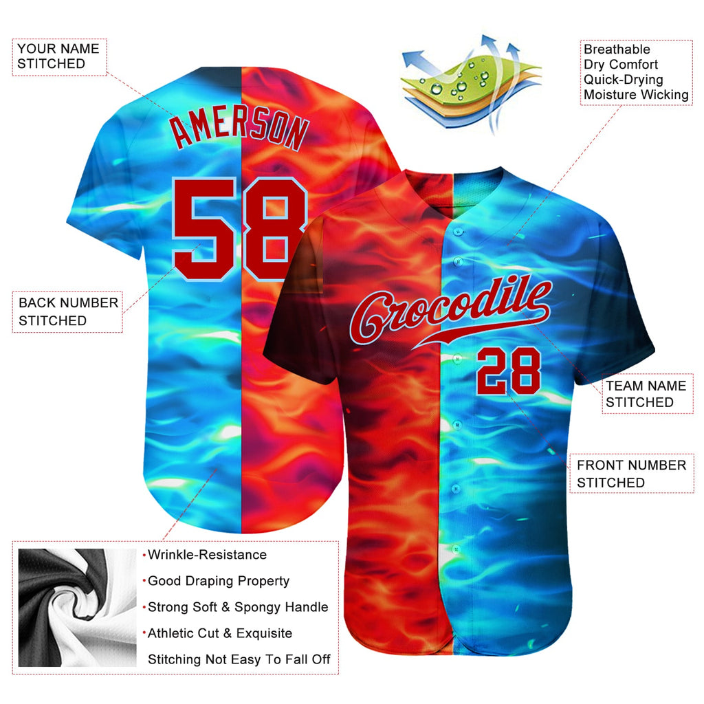 Custom 3D pattern design with flame burning red hot sparks for BBQ season authentic baseball jersey with free shipping3