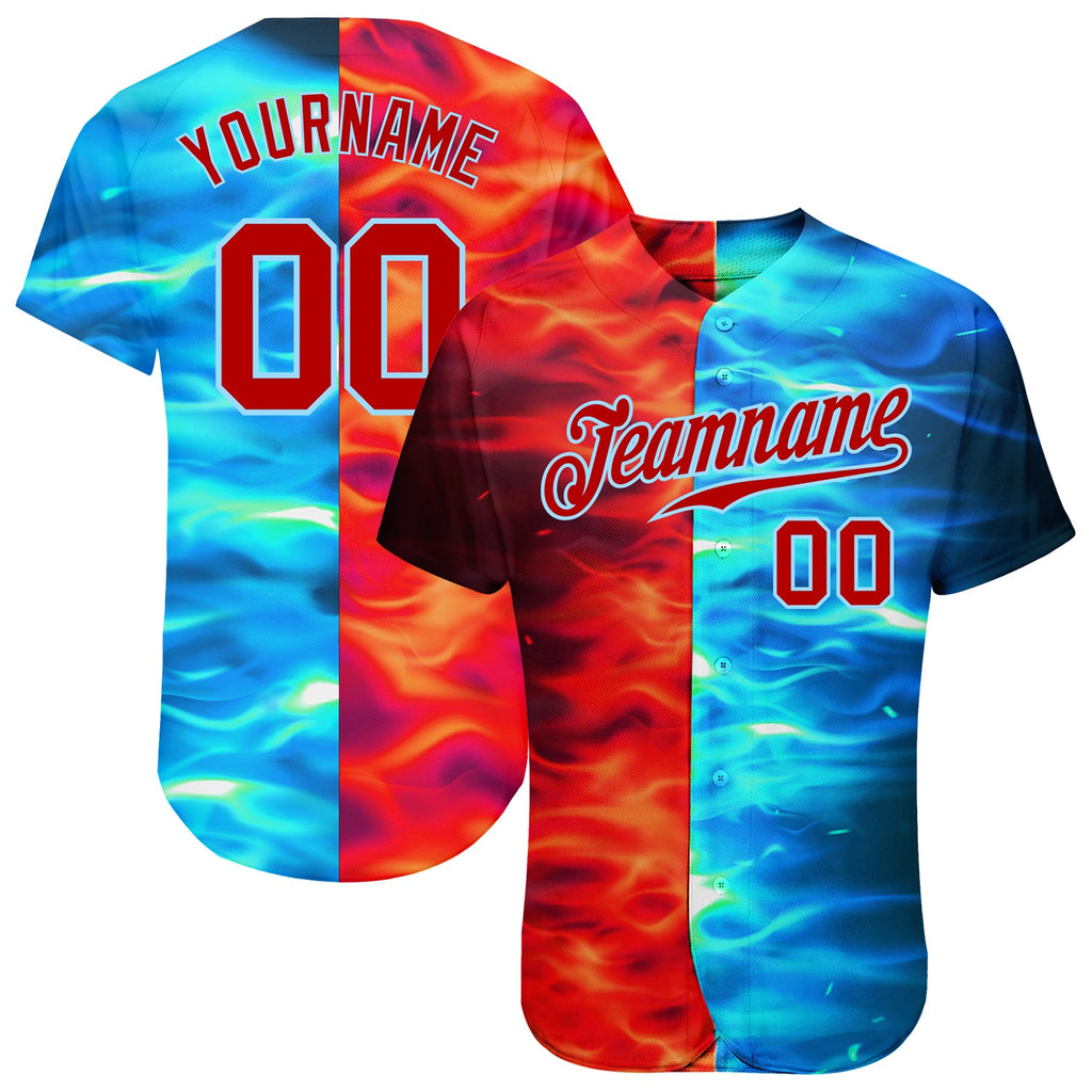 Custom 3D pattern design with flame burning red hot sparks for BBQ season authentic baseball jersey with free shipping2