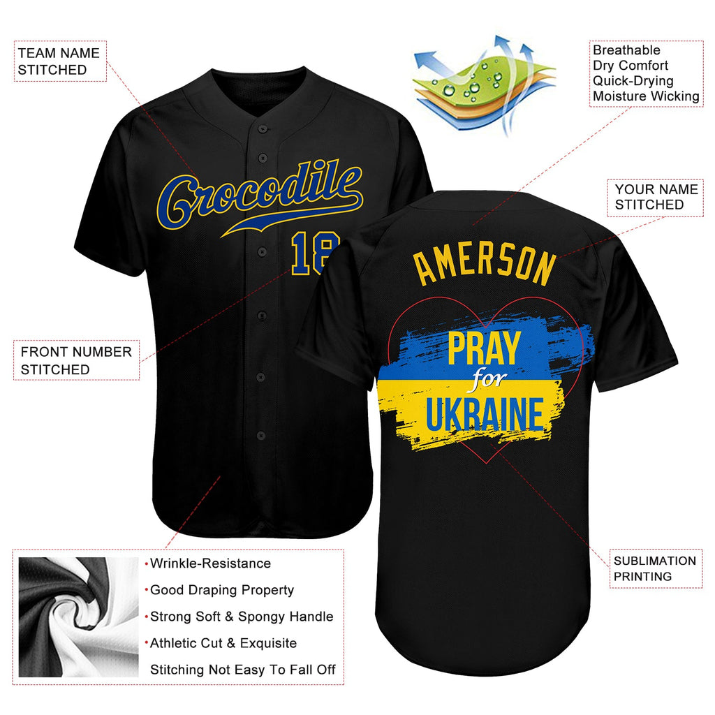 Custom 3D pattern design authentic baseball jersey with Pray for Ukraine peace message and free shipping0