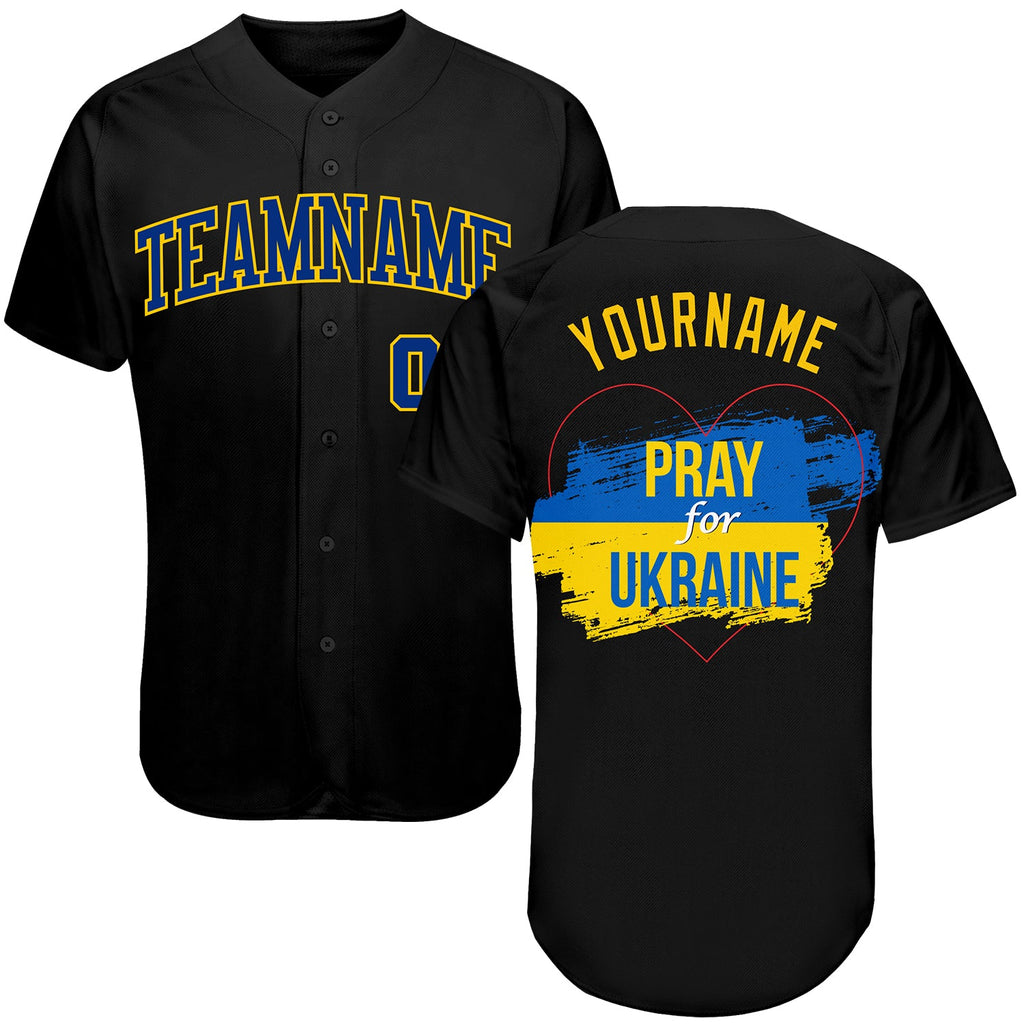 Custom 3D pattern design authentic baseball jersey with Pray for Ukraine peace message and free shipping4