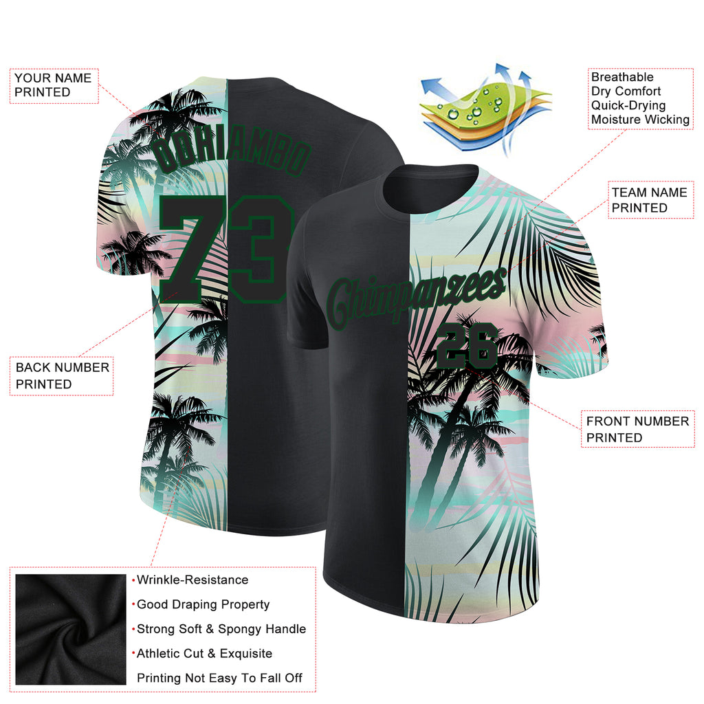Custom 3D pattern design tropical Hawaii palm leaves performance t-shirt with free shipping0