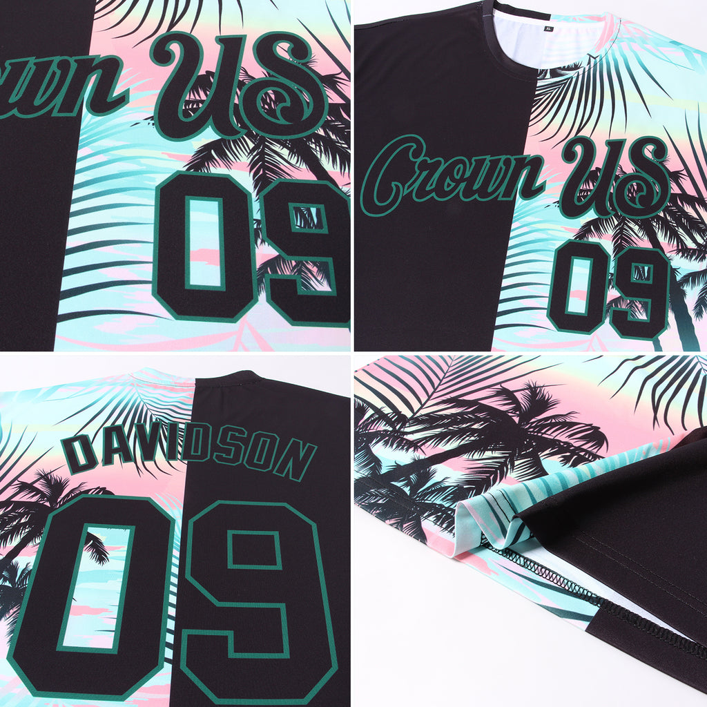 Custom 3D pattern design tropical Hawaii palm leaves performance t-shirt with free shipping4
