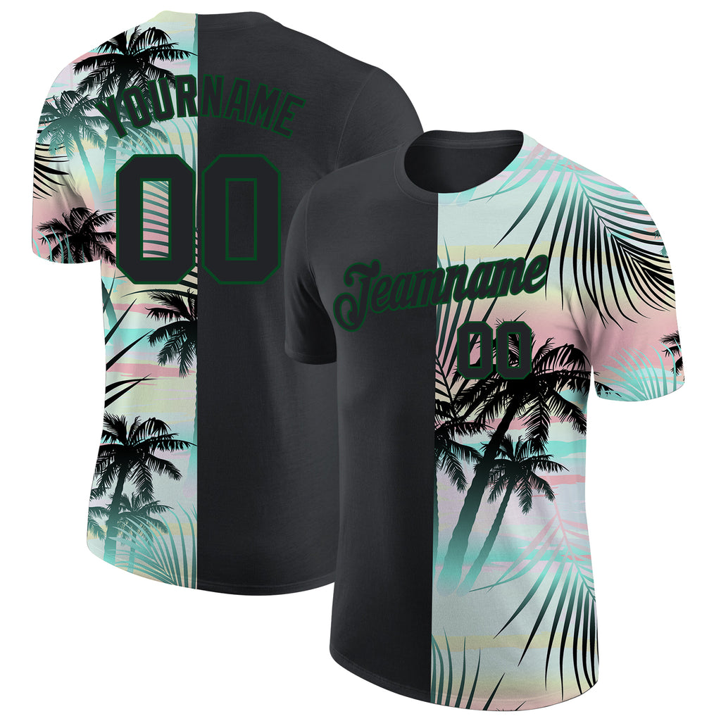 Custom 3D pattern design tropical Hawaii palm leaves performance t-shirt with free shipping1