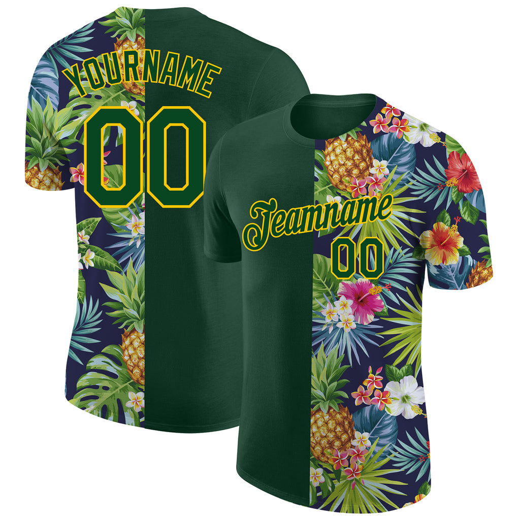 Custom 3D pattern design tropical performance t-shirt with pineapples, palm leaves, and flowers, free shipping0