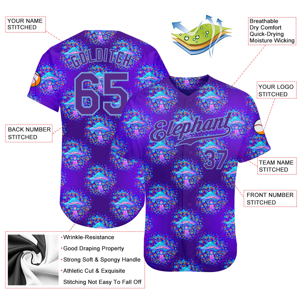 Custom 3D Pattern Design Magic Mushrooms Psychedelic Hallucination Authentic Baseball Jersey3