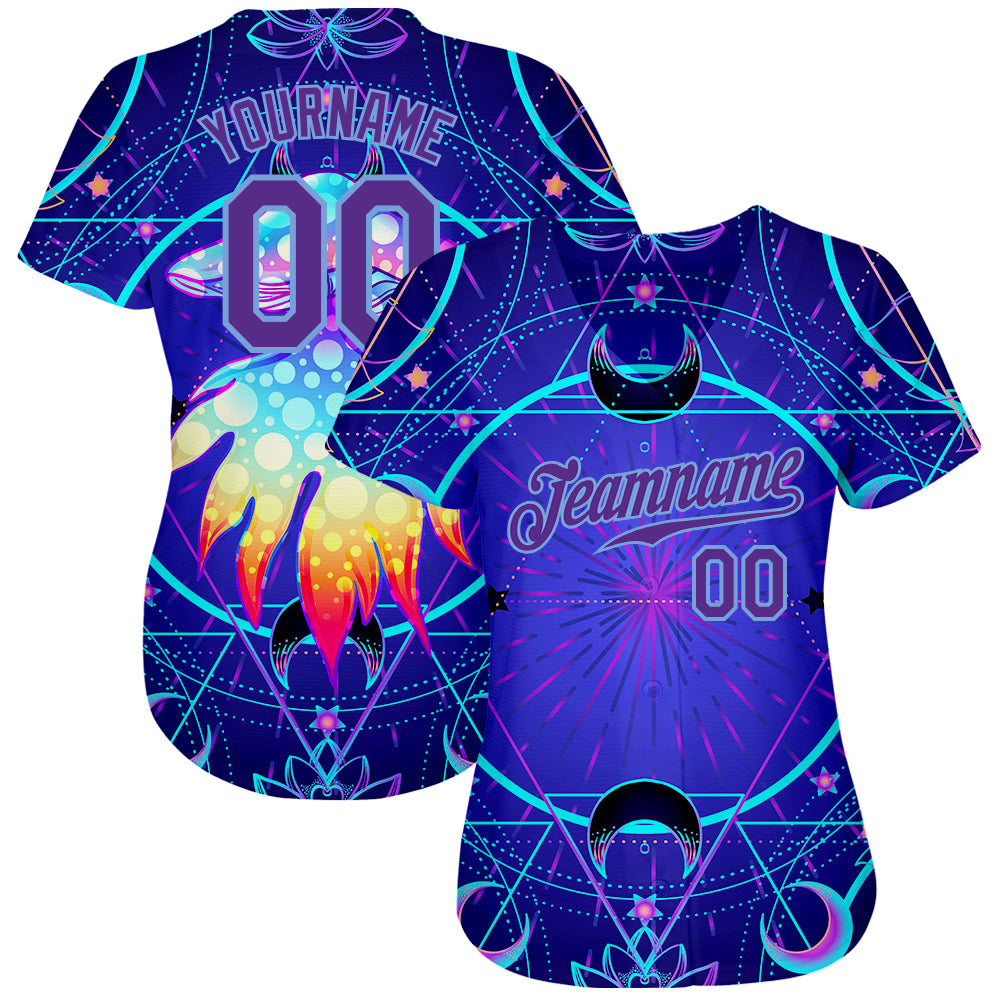Custom 3D pattern design baseball jersey featuring magic mushrooms over sacred geometry, psychedelic hallucination theme with free shipping0
