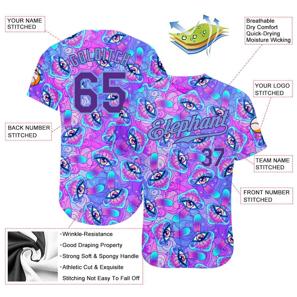 Custom 3D Pattern Design Magic Mushrooms Psychedelic Hallucination Authentic Baseball Jersey2