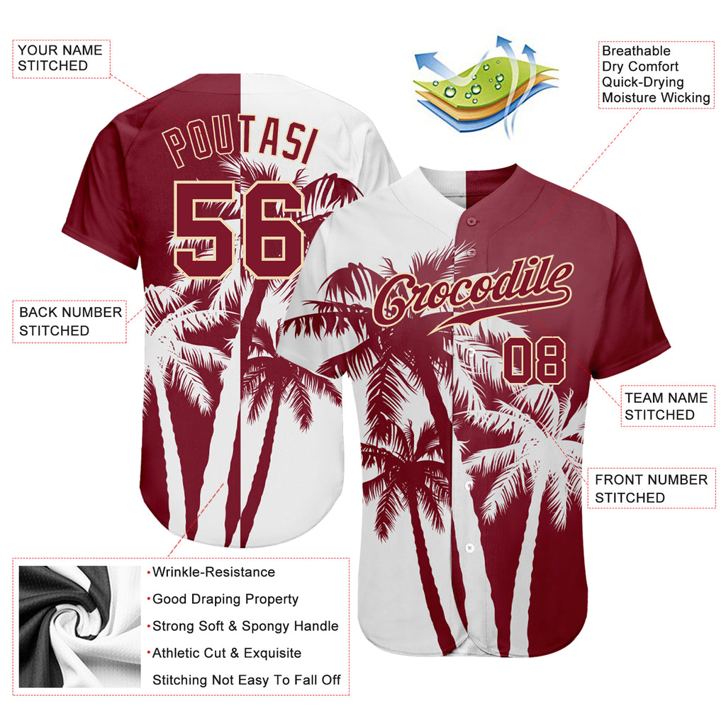 Custom 3D pattern design authentic baseball jersey with Hawaii coconut trees print and free shipping3