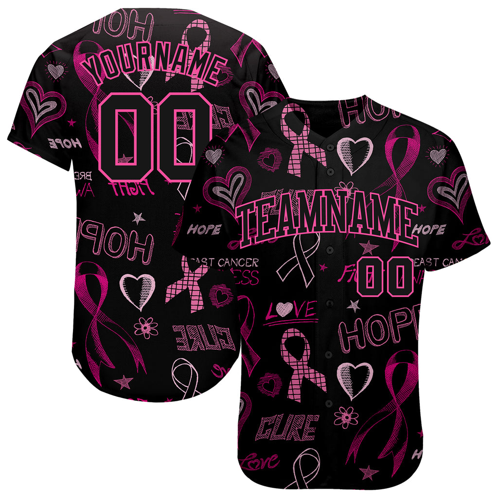 Custom 3D Pink Ribbon Baseball Jersey for Breast Cancer Awareness Month with Free Shipping for Women's Health Care Support3