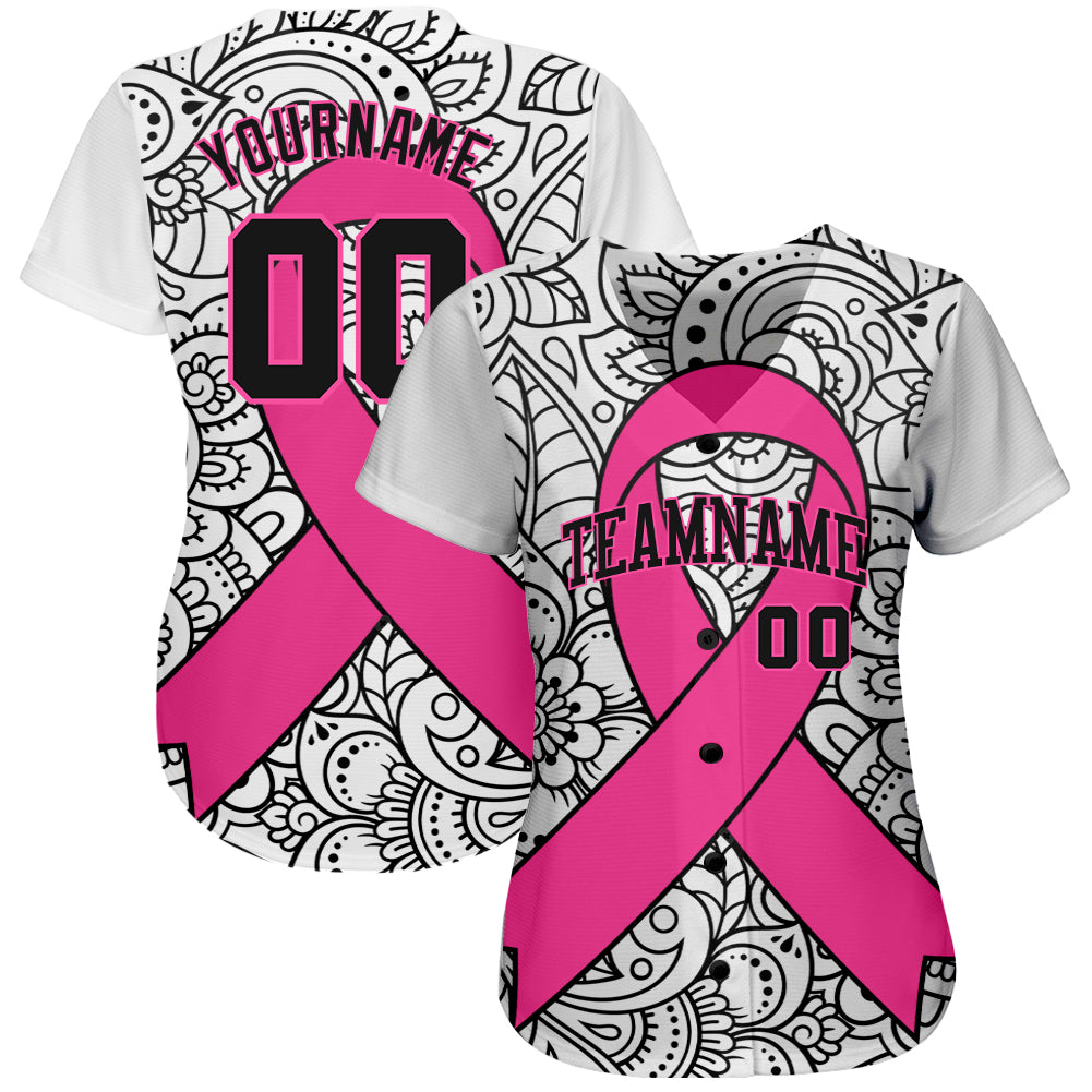 Custom 3D Pink Ribbon Baseball Jersey for Breast Cancer Awareness Month with Free Shipping for Women's Health Care Support2