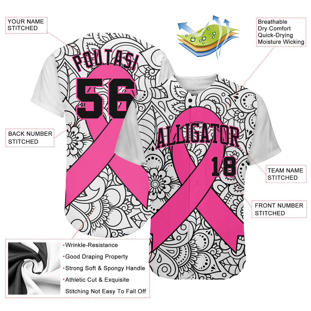 Custom 3D Pink Ribbon Baseball Jersey for Breast Cancer Awareness Month with Free Shipping for Women's Health Care Support4