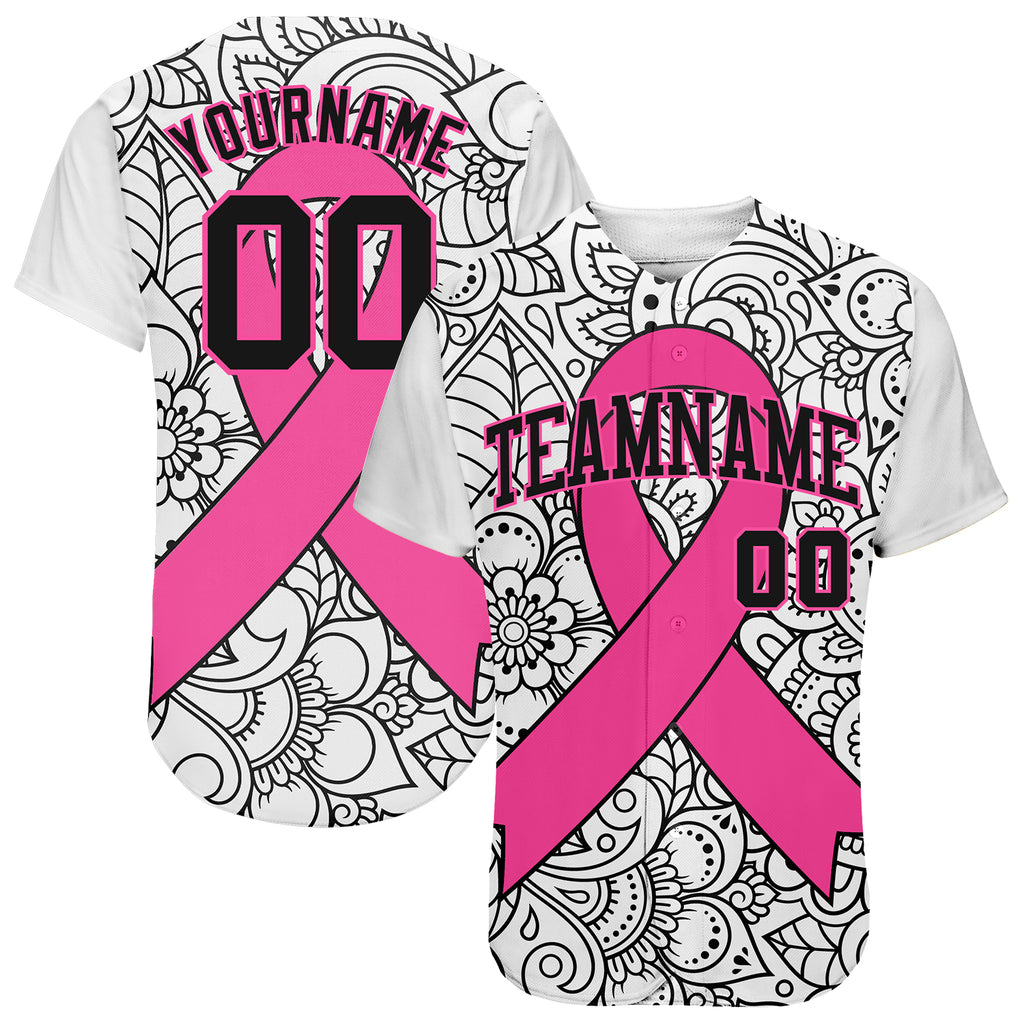 Custom 3D Pink Ribbon Baseball Jersey for Breast Cancer Awareness Month with Free Shipping for Women's Health Care Support3