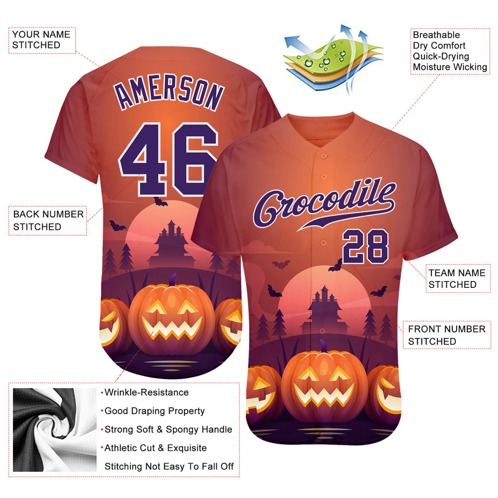 Custom 3D Pattern Halloween Pumpkins Horror Night Authentic Baseball Jersey with Free Shipping1