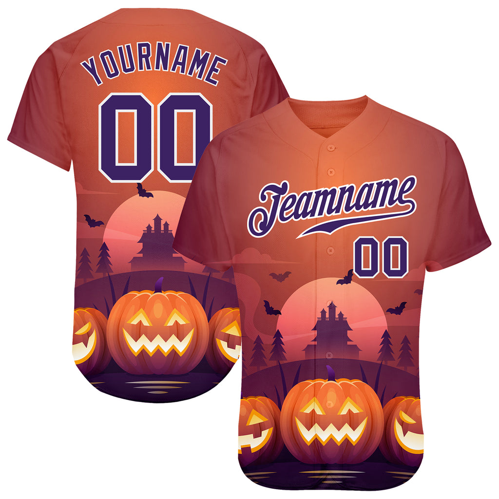 Custom 3D Pattern Halloween Pumpkins Horror Night Authentic Baseball Jersey with Free Shipping2