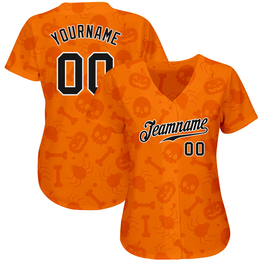 Custom 3D Pattern Halloween Baseball Jersey with Pumpkins, Skulls, Candies, and Spiders Design - Authentic and Free Shipping2