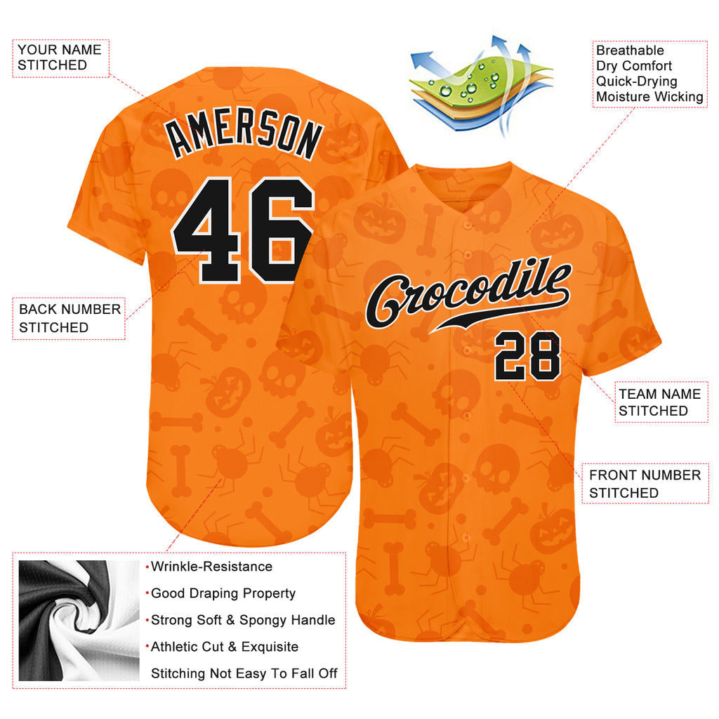 Custom 3D Pattern Halloween Baseball Jersey with Pumpkins, Skulls, Candies, and Spiders Design - Authentic and Free Shipping3