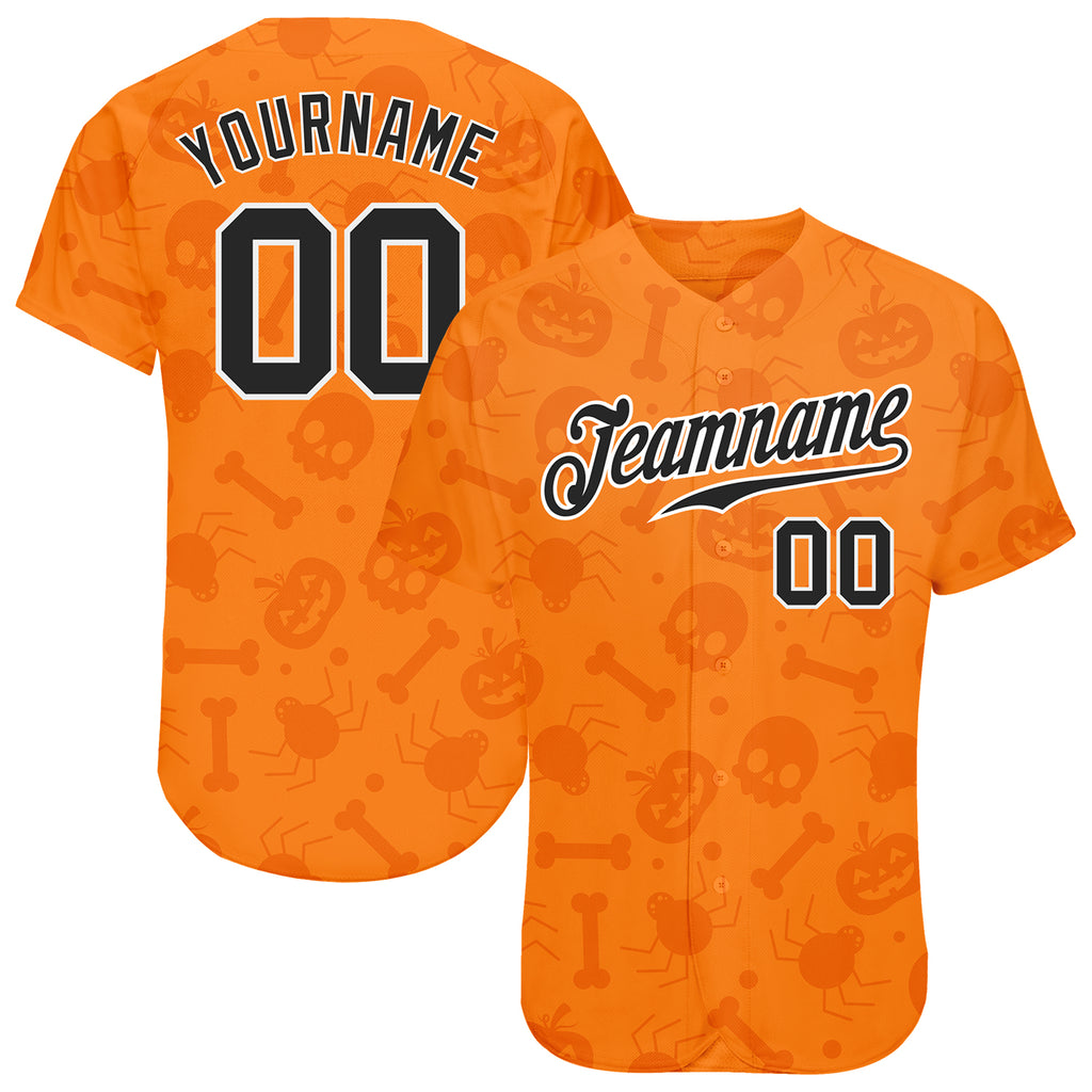 Custom 3D Pattern Halloween Baseball Jersey with Pumpkins, Skulls, Candies, and Spiders Design - Authentic and Free Shipping1