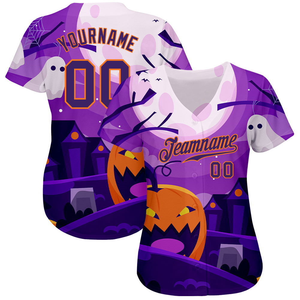 Custom 3D Pattern Halloween Pumpkins Horror Night Authentic Baseball Jersey with Free Shipping0