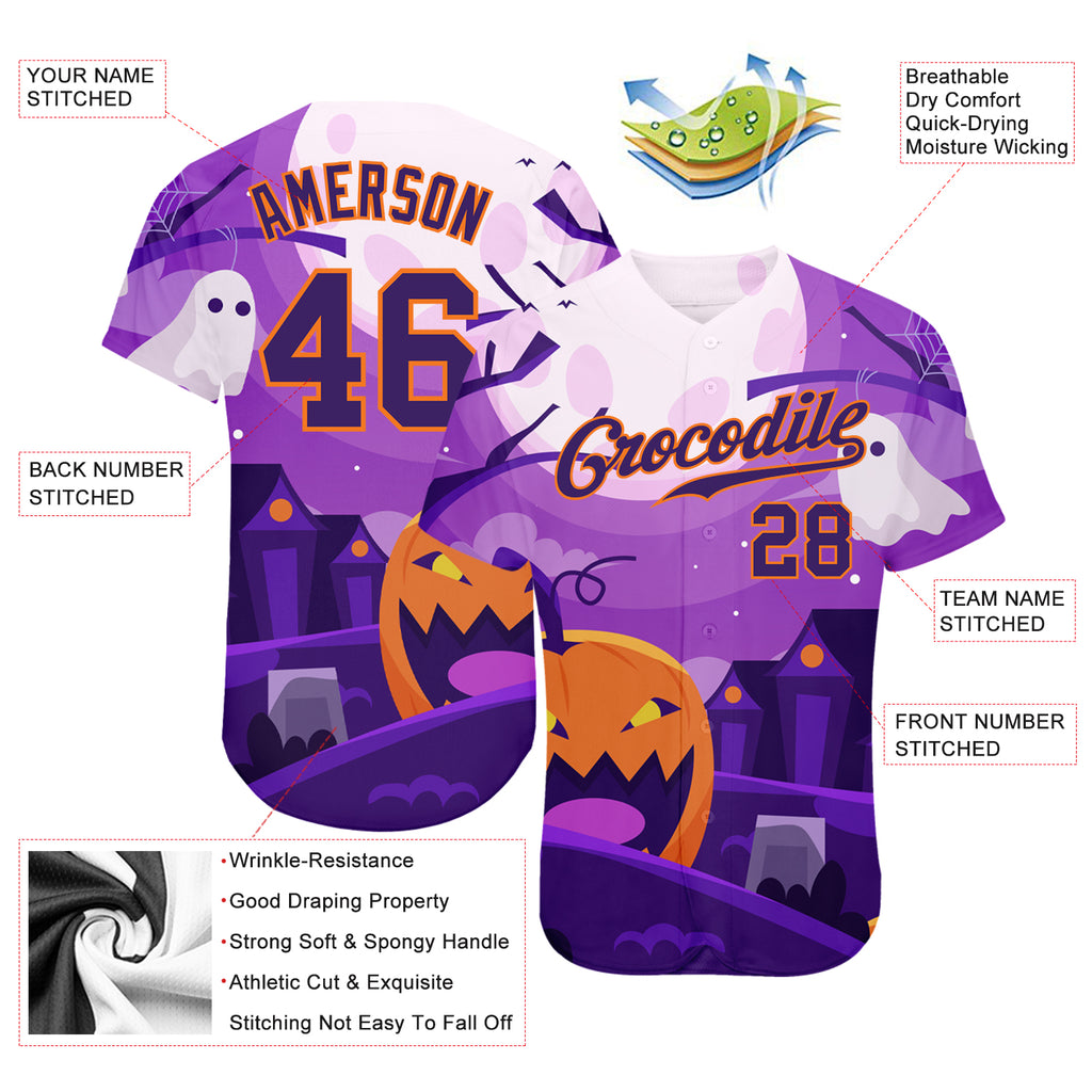 Custom 3D Pattern Halloween Pumpkins Horror Night Authentic Baseball Jersey with Free Shipping4