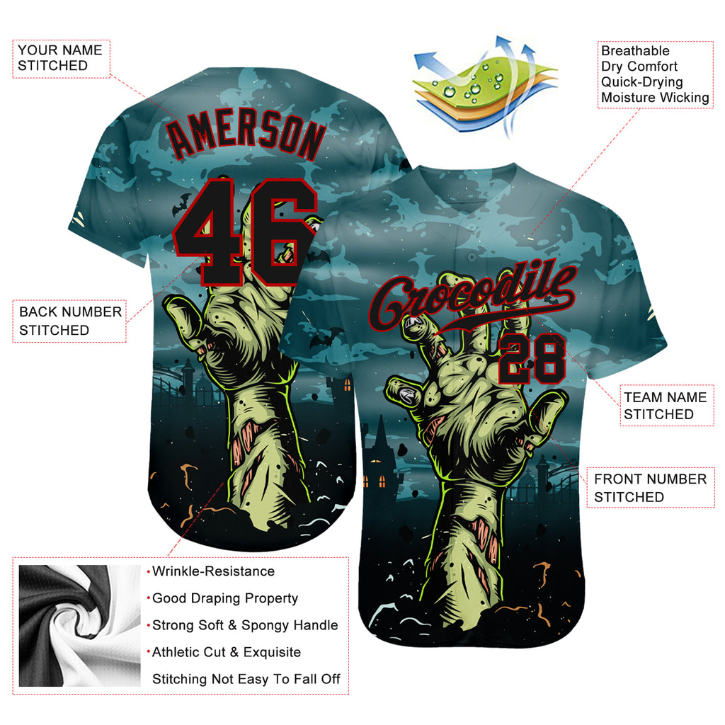 Custom 3D Pattern Halloween Horror Night Trick Treat Authentic Baseball Jersey with Free Shipping0