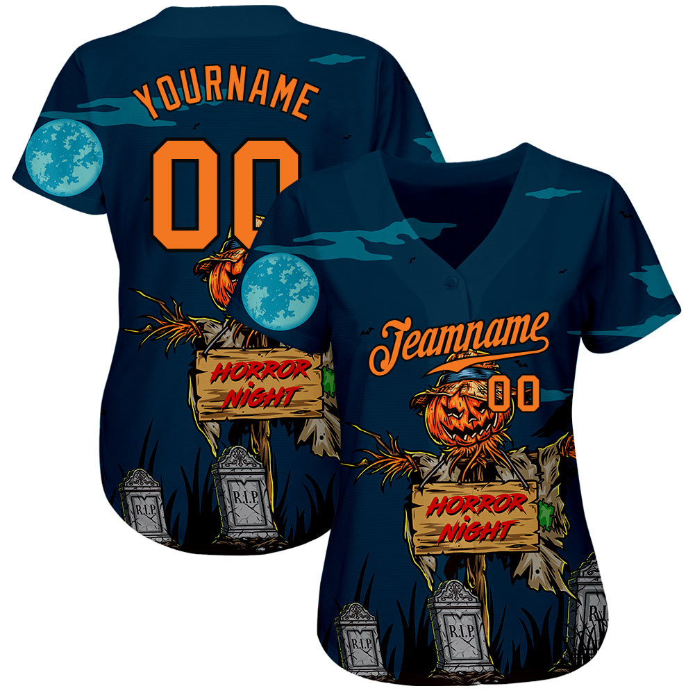 Custom 3D Pattern Halloween Pumpkins Horror Night Authentic Baseball Jersey with Free Shipping1