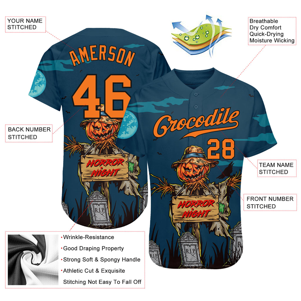 Custom 3D Pattern Halloween Pumpkins Horror Night Authentic Baseball Jersey with Free Shipping0